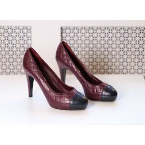 CHANEL Burgundy Quilted Leather CC Round Toe High Heel Pumps (IT38.5, US8.5)